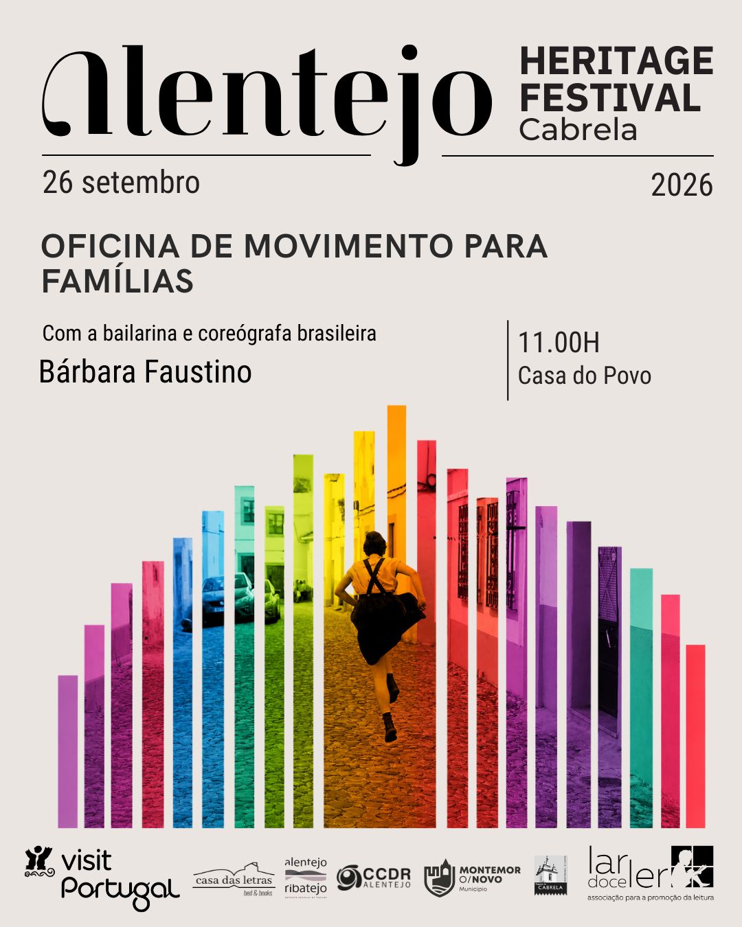 Cartaz da Oficina de Movimento para Famílias, com Bárbara Faustino.